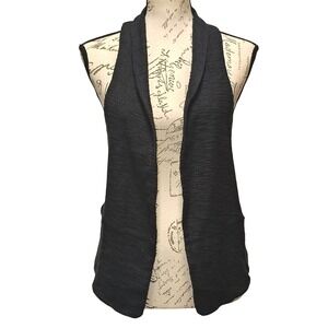 Vintage Y2K Womens Black Open Front Oversized Vest Small Collar Textured Grunge